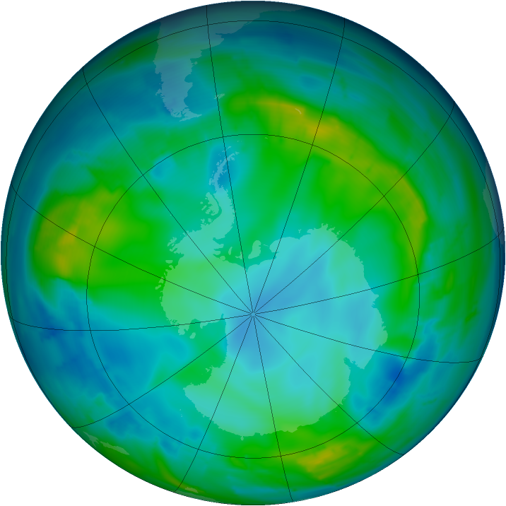 Antarctic ozone map for 15 May 2010